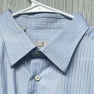 Ermenegildo Zegna Shirt Mens Blue Black Gray  Striped Button‎ French Dress 46/18
